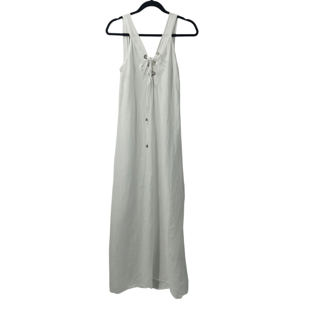 Laura Gotti White Linen Maxi Dress Bohemian Cottagecore Made In Italy Size Small